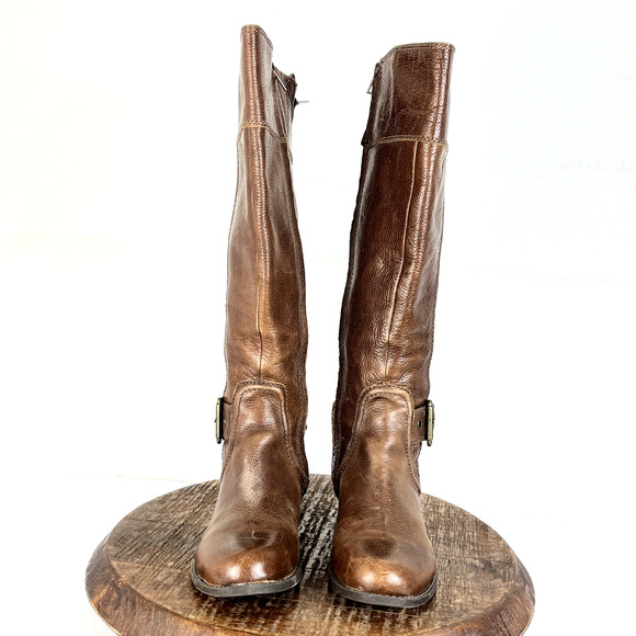 Gianni Bini Boots Womens 6M Brown Leather Buckle Detail Riding Equestrian Moto - Picture 2 of 13